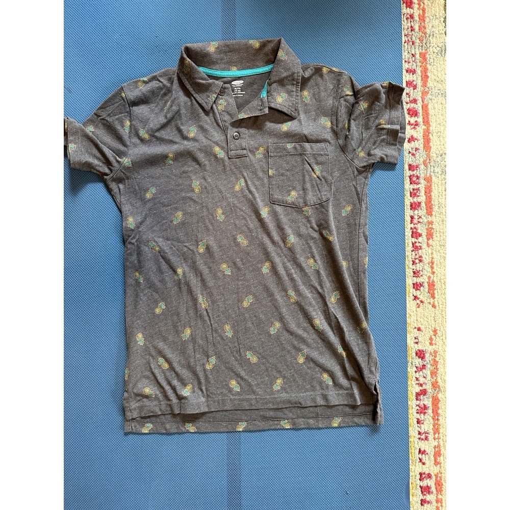 Old Navy Kids Boys Pineapple Pattern Polo Short Sleeve Shirt XL 14-16